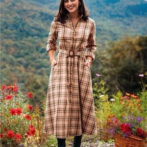 Kiel James Patrick Beige Long Sleeve Cozy Cabin Flannel Dress